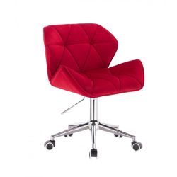 Kosmetická židle MILANO VELUR na stříbrné podstavě s kolečky - červená