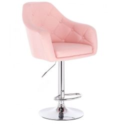 Barová židle ANDORA na kulaté chromové základně - růžová