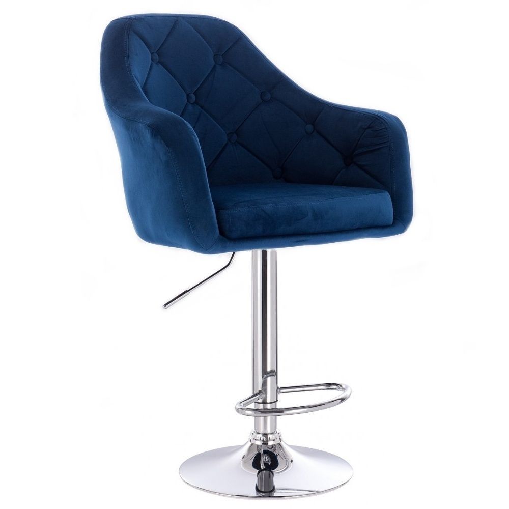 LuxuryForm Barová židle ANDORA VELUR na stříbrném talíři - modrá