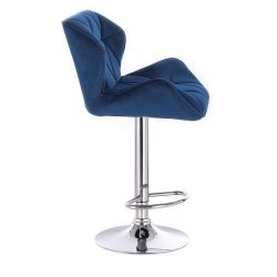Barová židle MILANO VELUR na stříbrné kulaté podstavě - modrá