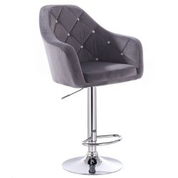 Barová židle ROMA VELUR na stříbrném talíři - tmavě šedá