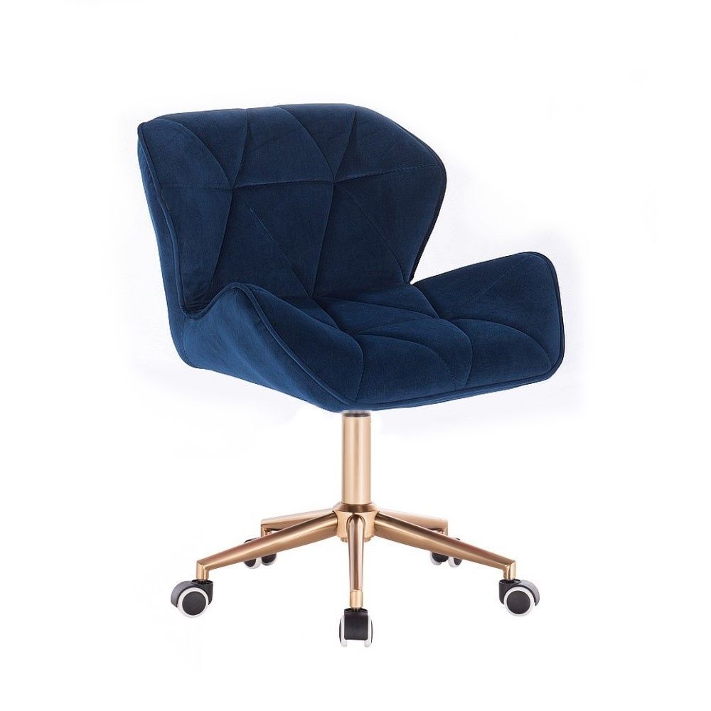 LuxuryForm Kosmetická židle MILANO VELUR na zlaté podstavě s kolečky - modrá