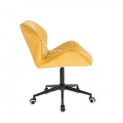 Kosmetická židle MILANO VELUR na černé podstavě s kolečky - žlutá