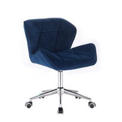 Kosmetická židle MILANO VELUR na stříbrné podstavě s kolečky - modrá