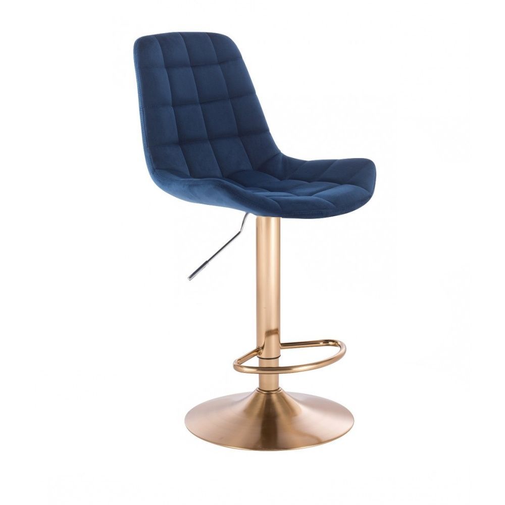 LuxuryForm Barová židle PARIS VELUR na zlatém talíři - modrá