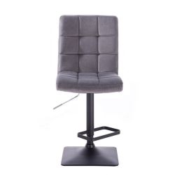 Barová židle TOLEDO VELUR na černé podstavě - tmavě šedá