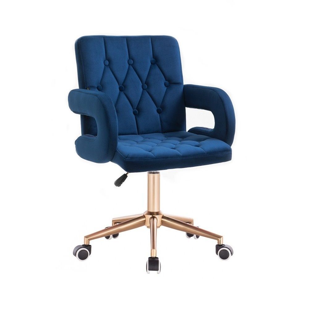 LuxuryForm Kosmetická židle BOSTON VELUR na zlaté podstavě s kolečky - modrá
