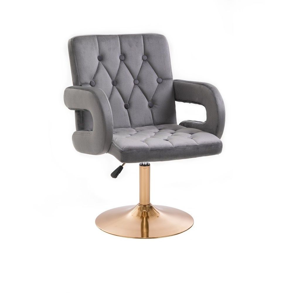 LuxuryForm Kosmetická židle BOSTON VELUR na zlatém talíři - šedá