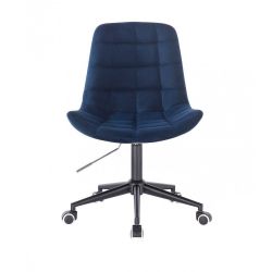 Kosmetická židle PARIS VELUR na černé podstavě s kolečky - modrá