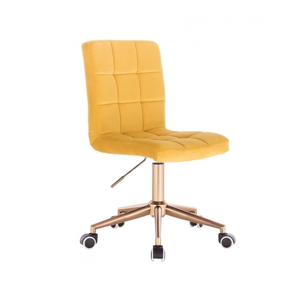 LuxuryForm Kosmetická židle TOLEDO VELUR na zlaté podstavě s kolečky - žlutá