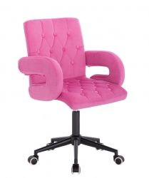 Kosmetická židle BOSTON VELUR na černé podstavě s kolečky - růžová