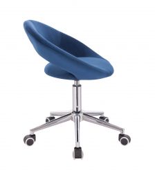 Kosmetická židle NAPOLI VELUR na stříbrné podstavě s kolečky - modrá