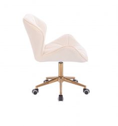 Kosmetická židle MILANO VELUR na zlaté podstavě s kolečky - krémová