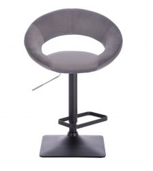 Barová židle NAPOLI  VELUR na černé podstavě - tmavě šedá