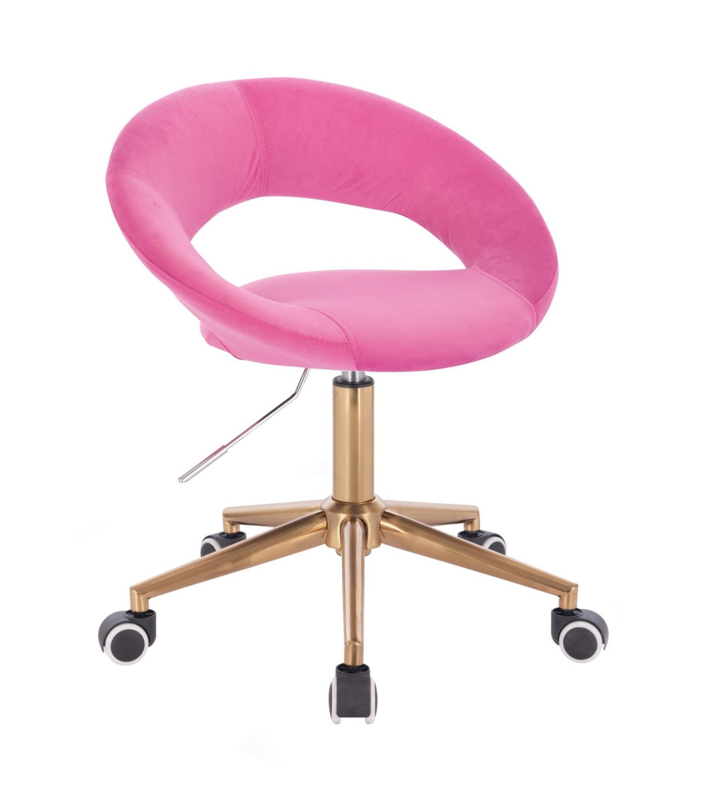 LuxuryForm Kosmetická židle NAPOLI VELUR na zlaté podstavě s kolečky - růžová