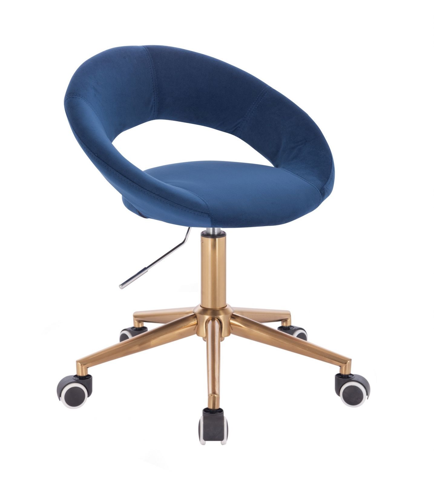 LuxuryForm Kosmetická židle NAPOLI VELUR na zlaté podstavě s kolečky - modrá