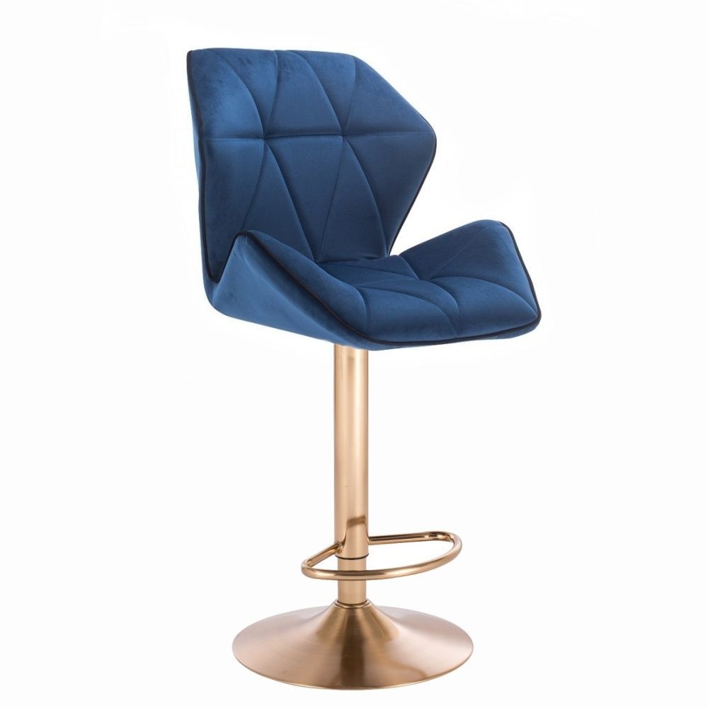 LuxuryForm Barová židle MILANO MAX VELUR na zlatém talíři - modrá