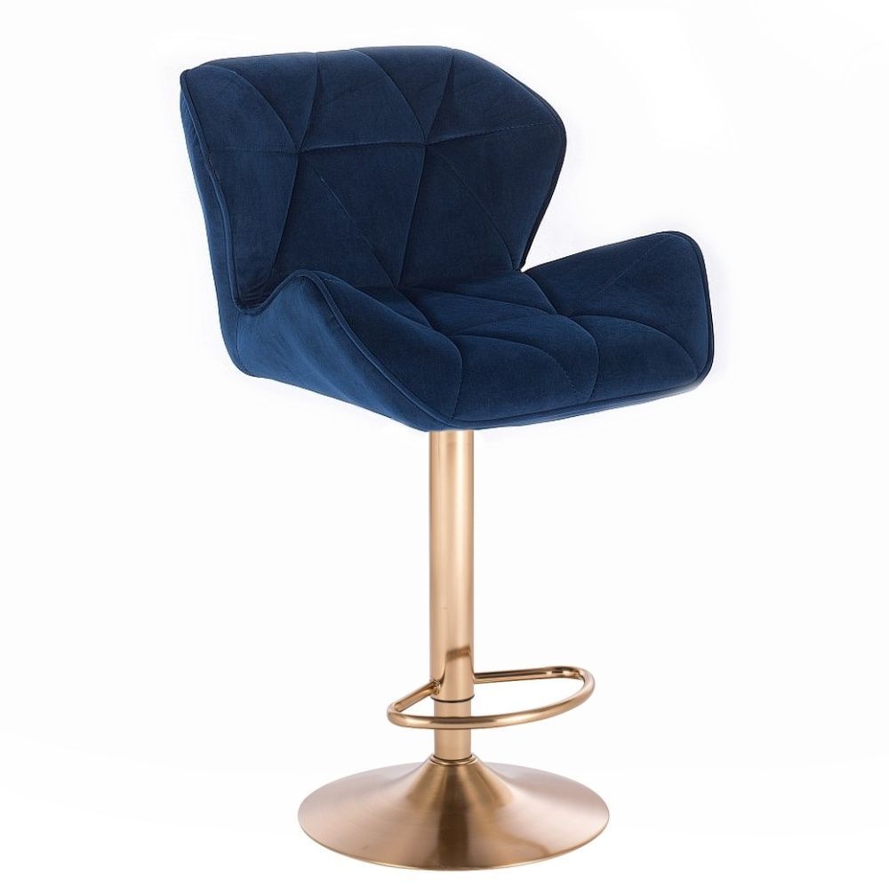LuxuryForm Barová židle MILANO VELUR na zlatém talíři - modrá