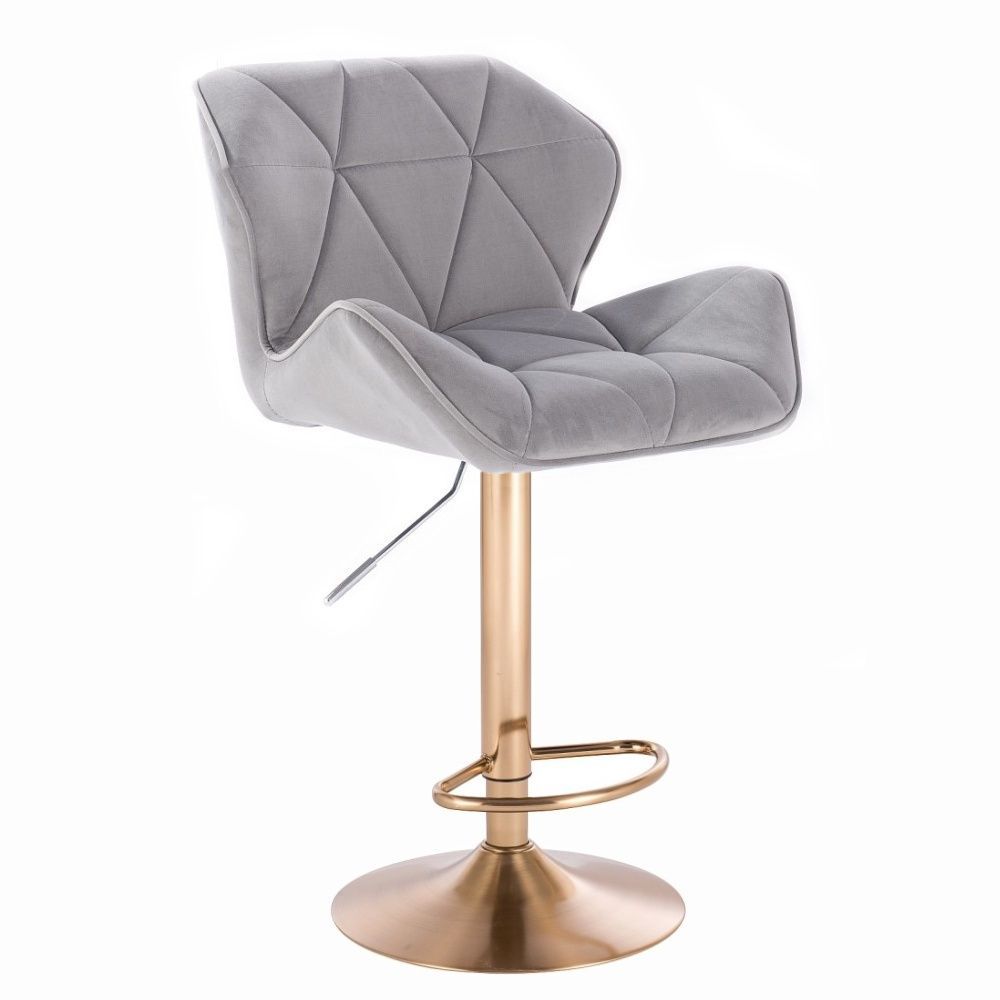 LuxuryForm Barová židle MILANO VELUR na zlatém talíři - světle šedá