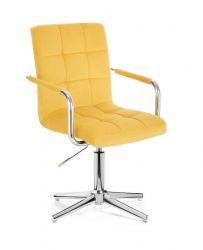 Kosmetická židle VERONA VELUR na stříbrném kříži - žlutá