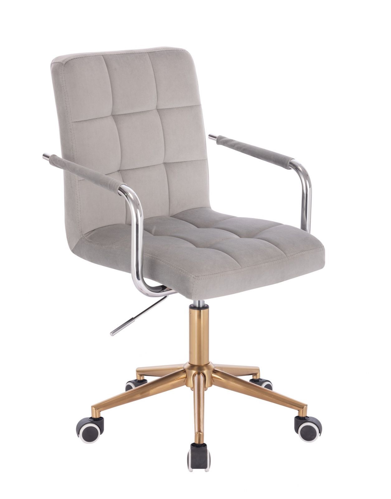 LuxuryForm Kosmetická židle VERONA VELUR na zlaté podstavě s kolečky - světle šedá