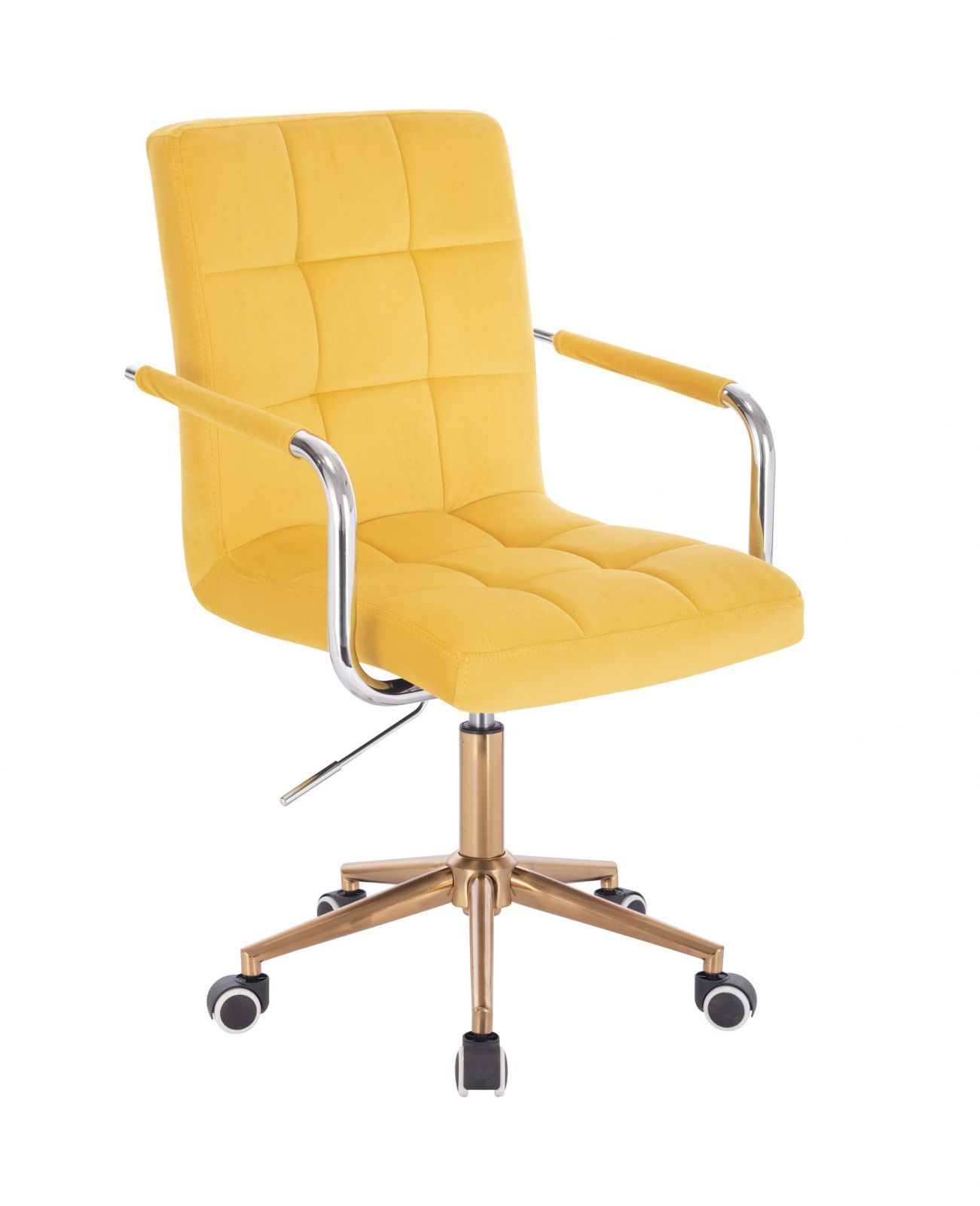 LuxuryForm Kosmetická židle VERONA VELUR na zlaté podstavě s kolečky - žlutá