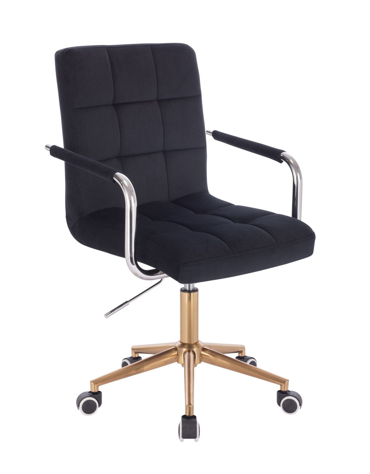 LuxuryForm Kosmetická židle VERONA VELUR na zlaté podstavě s kolečky - černá