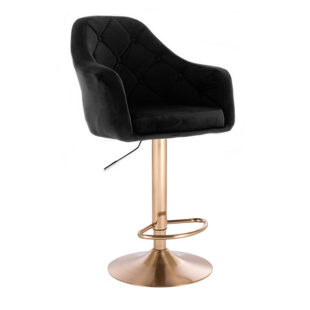 LuxuryForm Barová židle ANDORA VELUR na zlatém talíři - černá