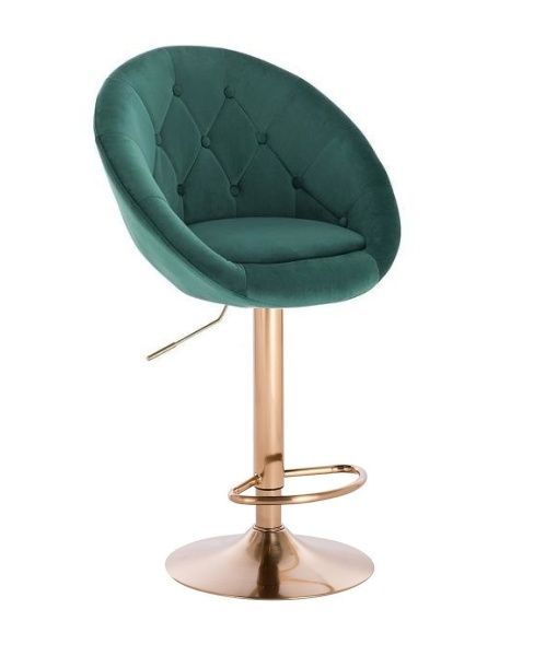 LuxuryForm Barová židle VERA VELUR na zlatém talíři - zelená