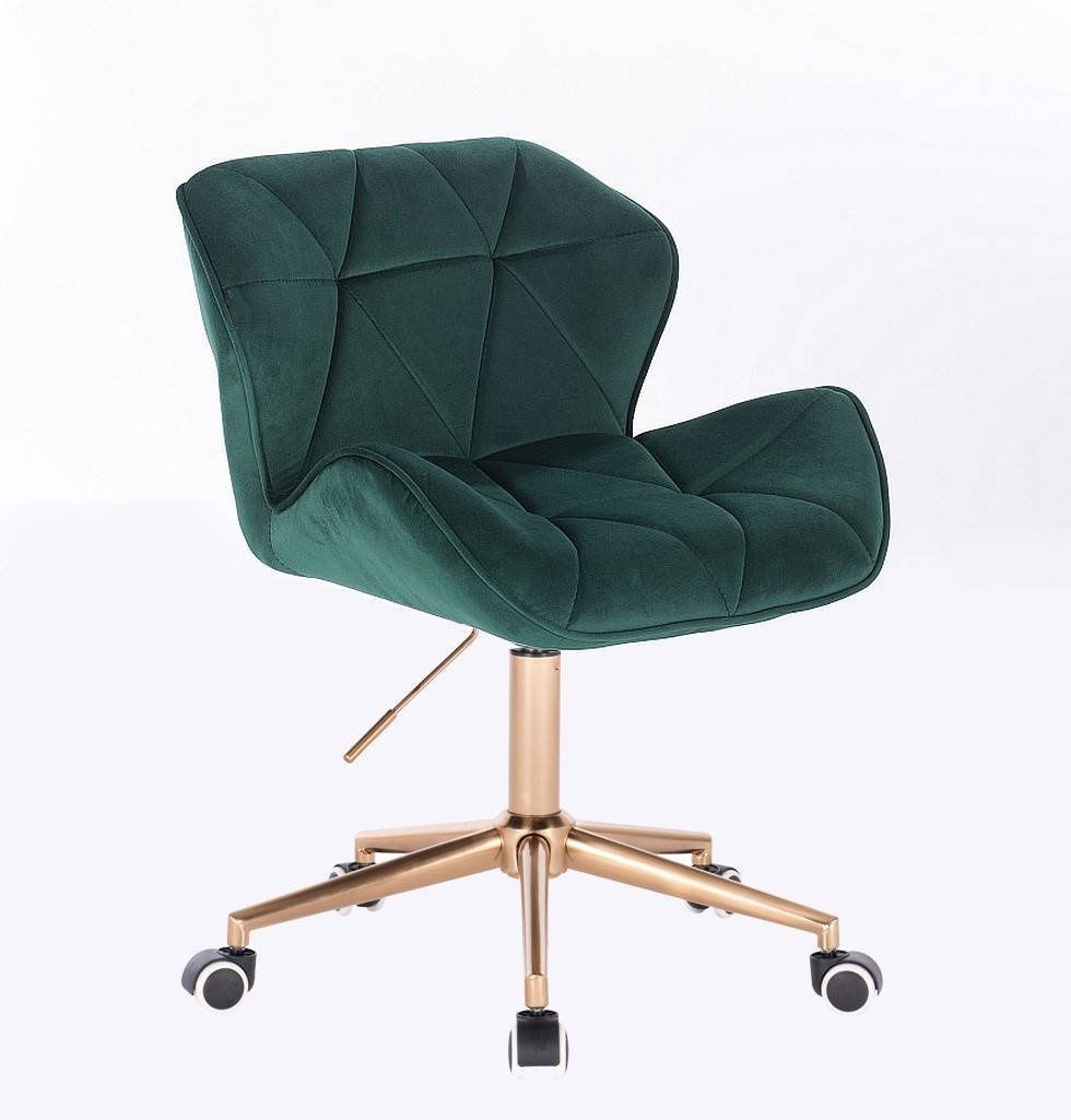 LuxuryForm Kosmetická židle MILANO VELUR na zlaté podstavě s kolečky - zelená