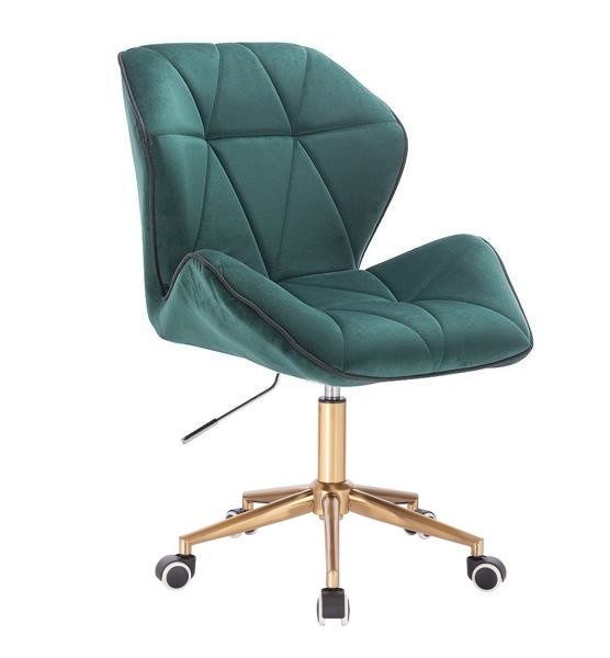 LuxuryForm Kosmetická židle MILANO MAX VELUR na zlaté podstavě s kolečky - zelená