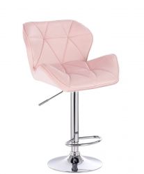 Barová židle MILANO VELUR na stříbrném talíři - světle růžová
