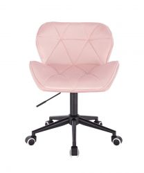 Kosmetická židle MILANO VELUR na černé podstavě s kolečky - světle růžová