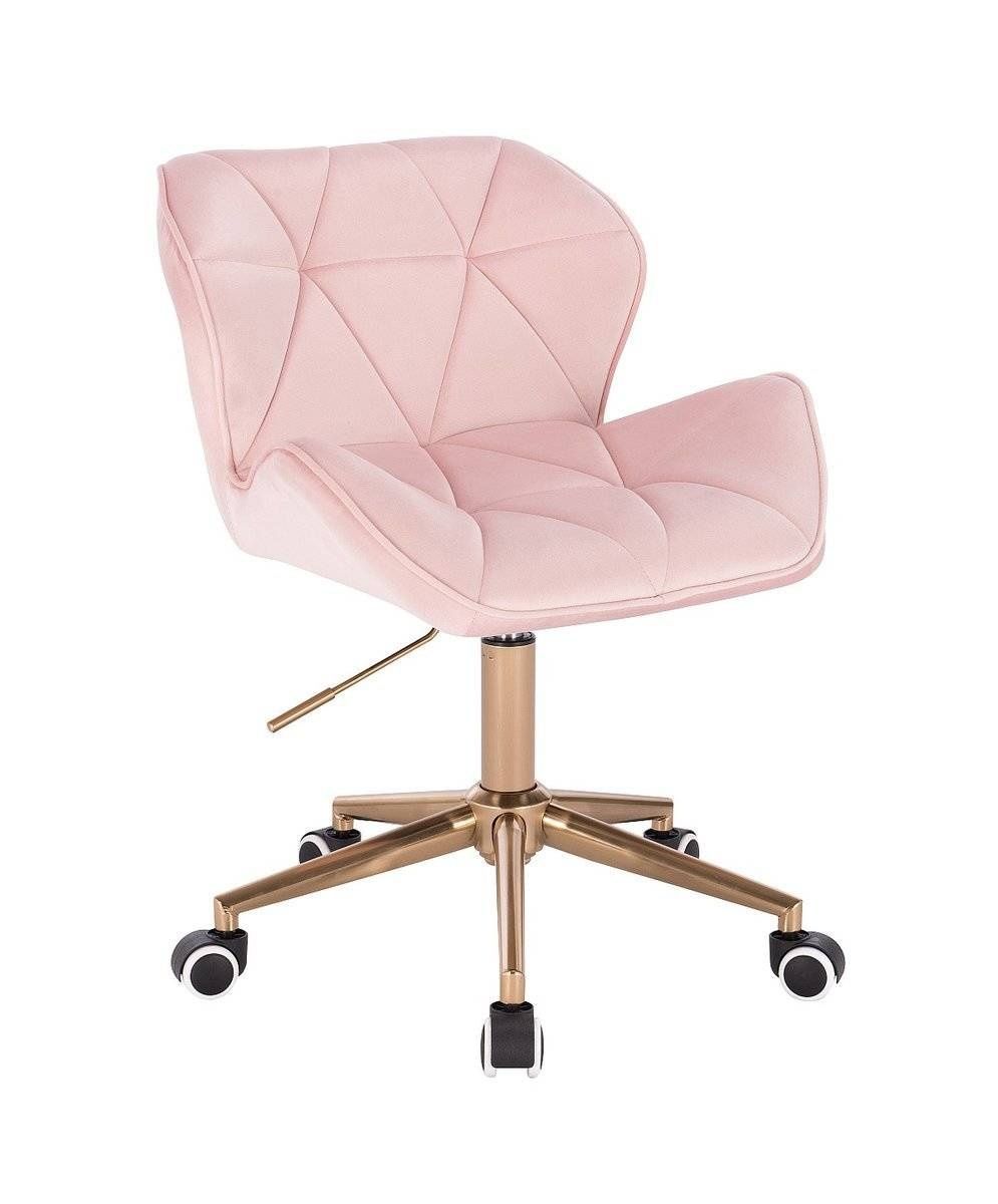 LuxuryForm Kosmetická židle MILANO VELUR na zlaté podstavě s kolečky - světle růžová