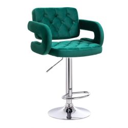 Barová židle  ADRIA VELUR na stříbrném talíři - zelená