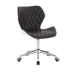 Kosmetická židle MATRIX na stříbrné podstavě s kolečky - černo bílá