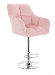 Barová židle AMALFI VELUR na stříbrném talíři - růžová