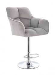 Barová židle AMALFI VELUR na stříbrném talíři - světle šedá