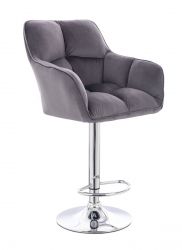 Barová židle AMALFI VELUR na stříbrném talíři - tmavě šedá