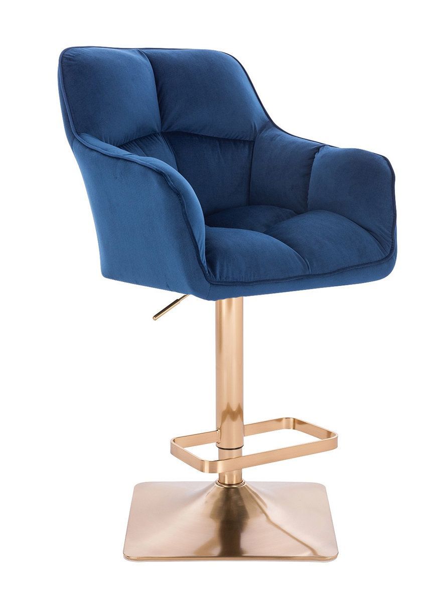 LuxuryForm Barová židle AMALFI VELUR na zlaté hranaté podstavě - modrá