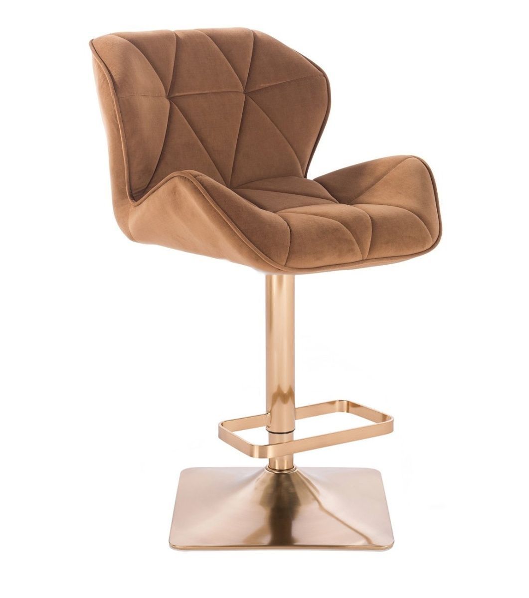 LuxuryForm Barová židle MILANO VELUR na zlaté hranaté podstavě - hnědá