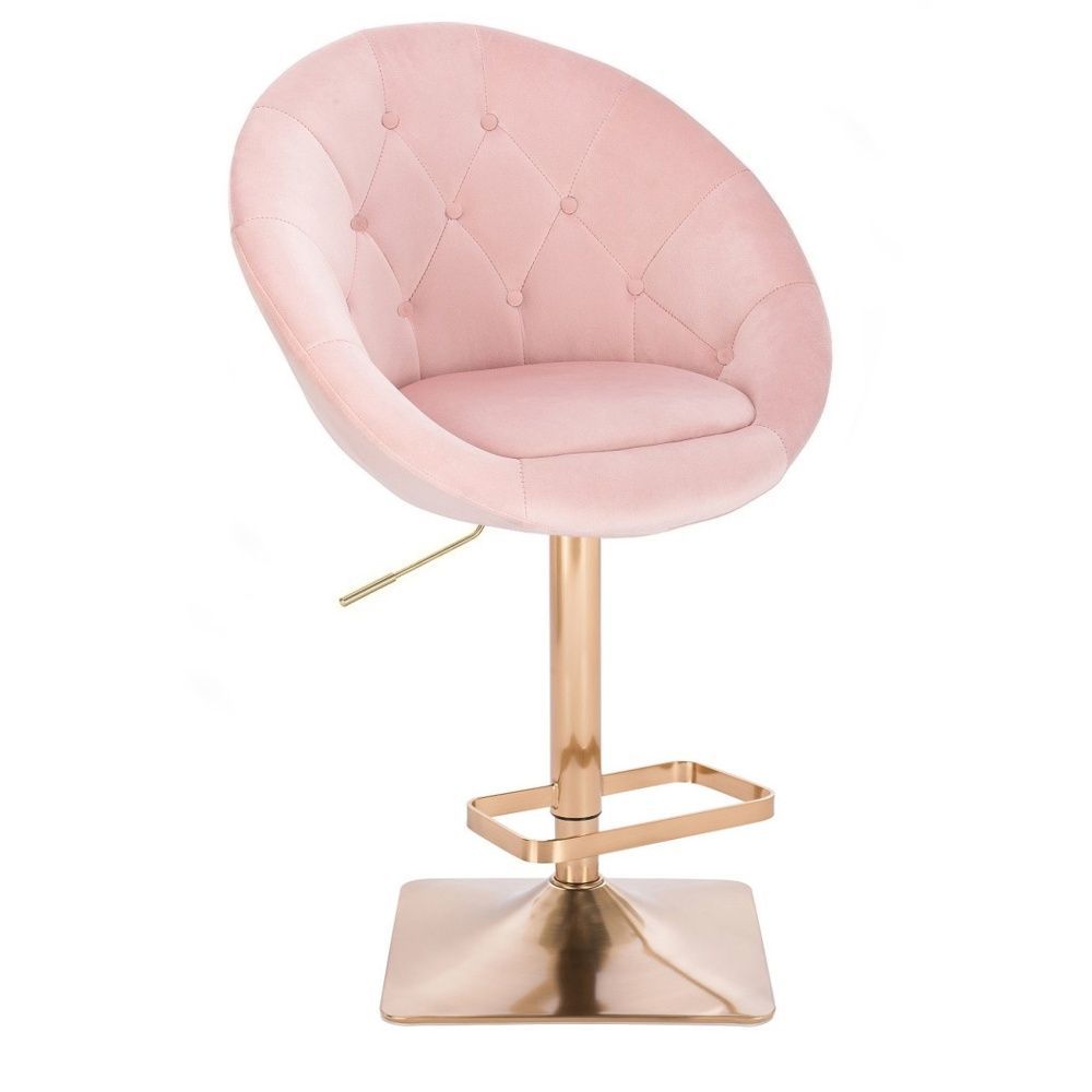 LuxuryForm Barová židle VERA VELUR na zlaté hranaté podstavě - světle růžová