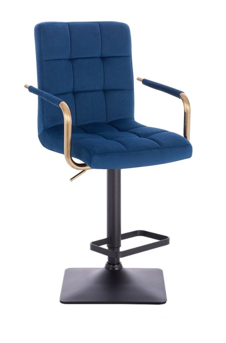 LuxuryForm Barová židle VERONA GOLD VELUR na černé hranaté základně - modrá