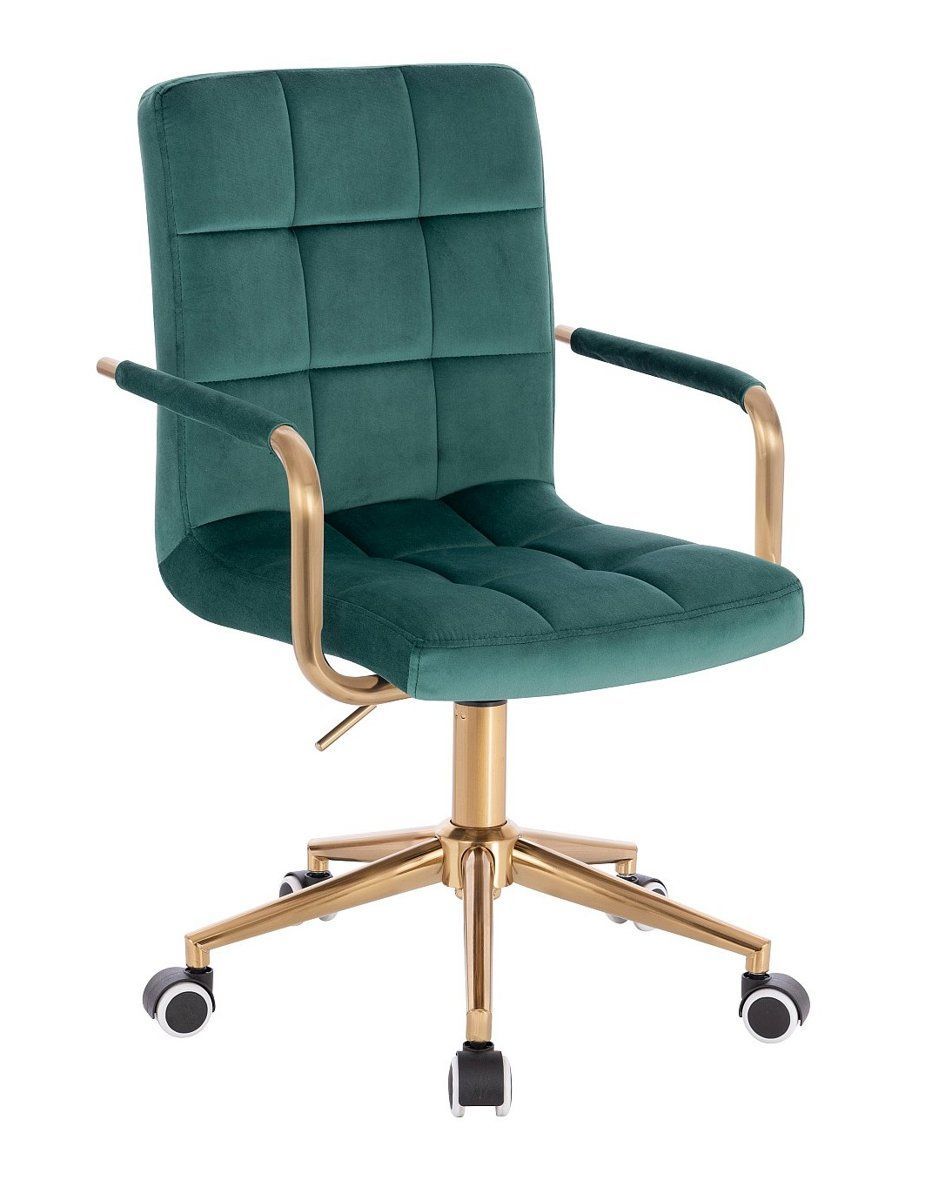 LuxuryForm Kosmetická židle VERONA GOLD VELUR na zlaté podstavě s kolečky - zelená