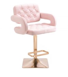 Barová židle ADRIA VELUR na zlaté hranaté podstavě - růžová