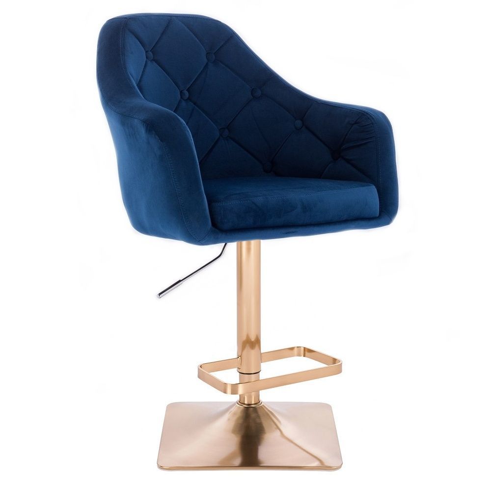 LuxuryForm Barová židle ANDORA VELUR na zlaté hranaté podstavě - modrá