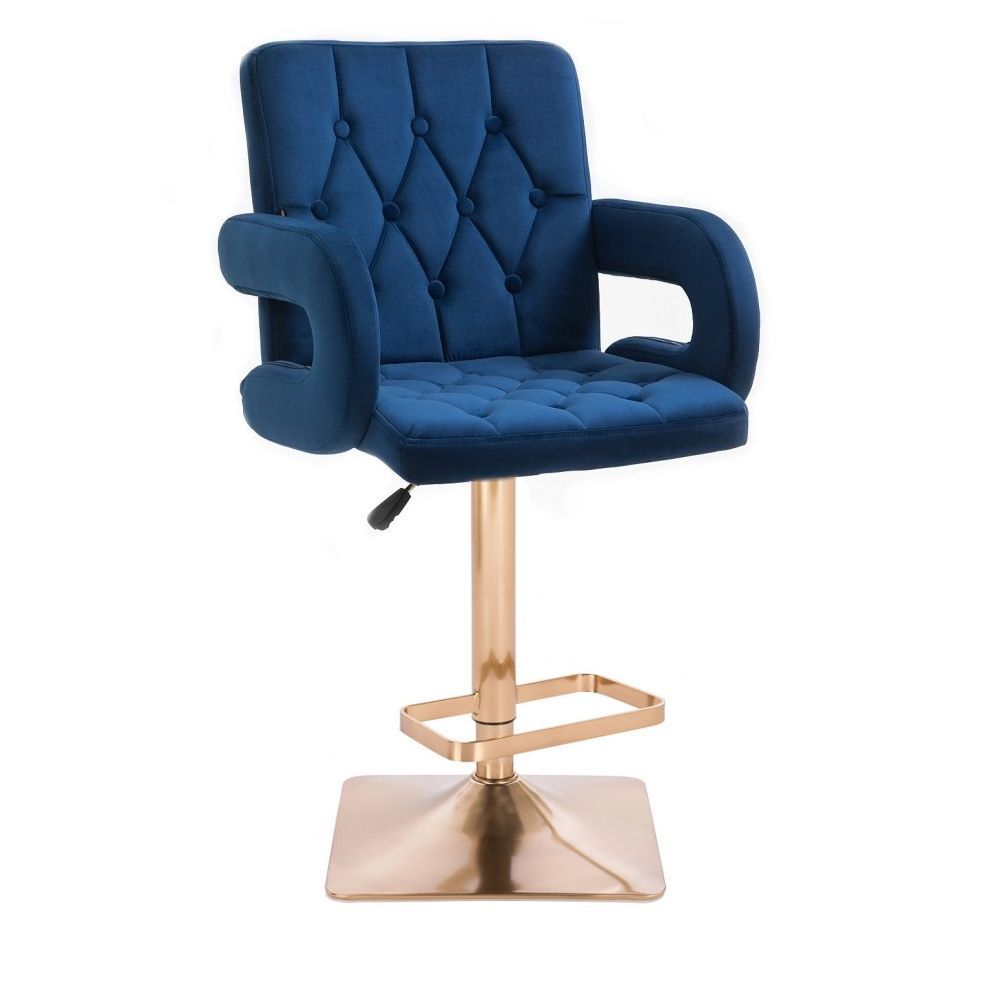 LuxuryForm Barová židle BOSTON VELUR na zlaté hranaté podstavě - modrá