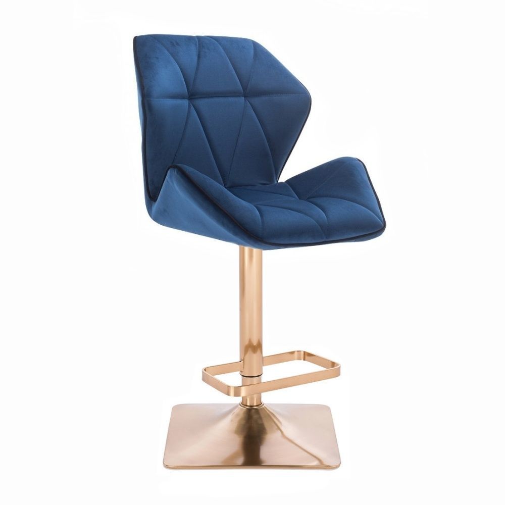 LuxuryForm Barová židle MILANO MAX VELUR na zlaté hranaté podstavě - modrá