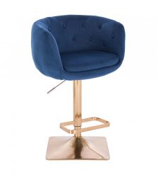 Barová židle MONTANA  VELUR na zlaté hranaté podstavě - modrá