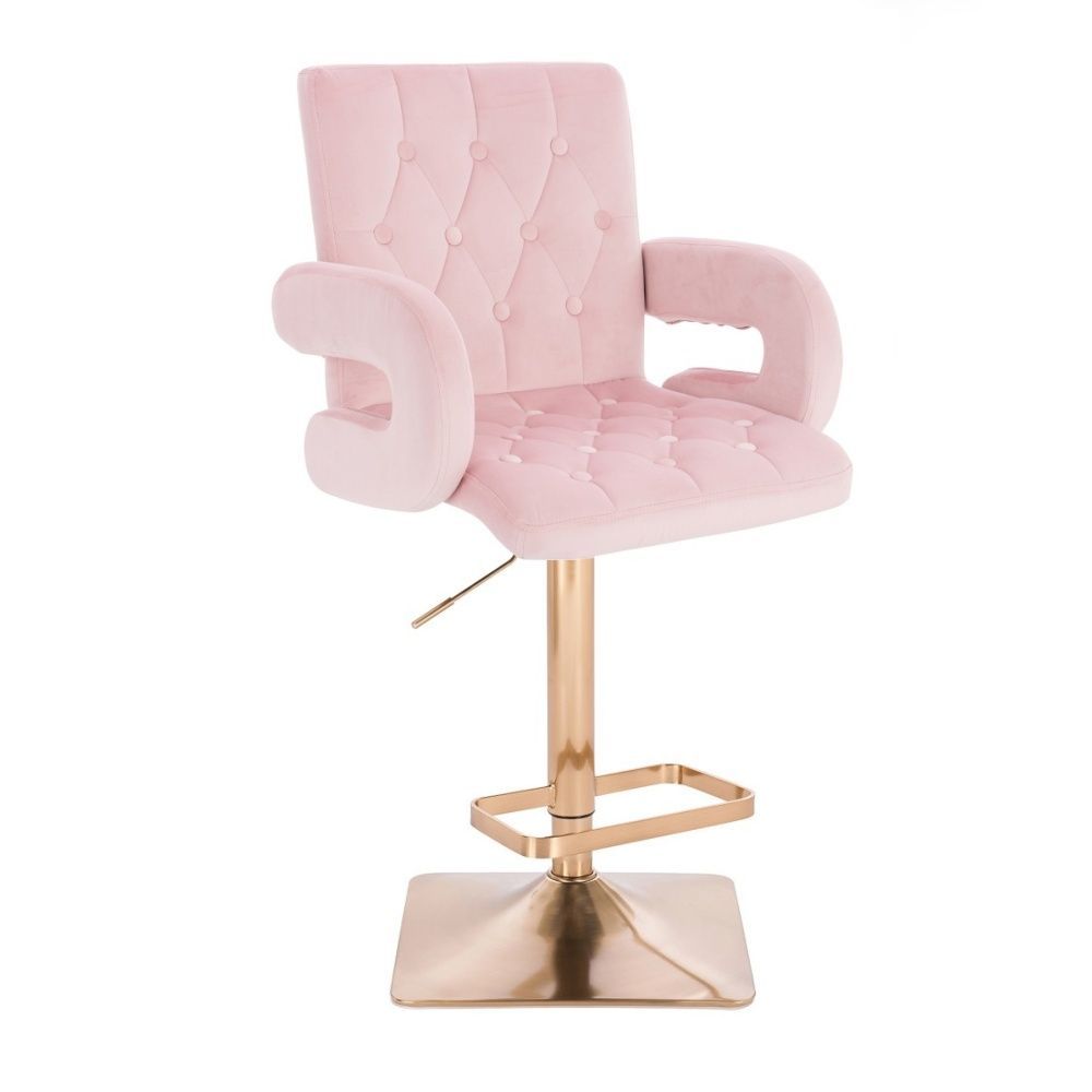 LuxuryForm Barová židle BOSTON VELUR na zlaté hranaté podstavě - světle růžová